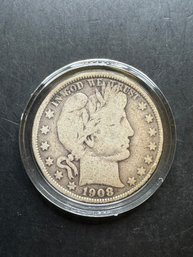 1908 -S Silver Barber Half Dollar