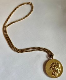 Gold Tone Grecian Coin Pendant Necklace
