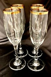 Vintage Gold Rimmed Champagne Flutes