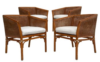 A Set Of 4 Vintage Reed And Cane Club Chairs By McGuire Of San Francisco