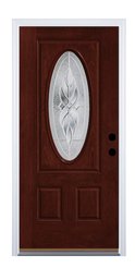 Therma-Tru Benchmark Doors Varissa 36-in X 80-in Fiberglass Oval Lite Right-Hand Inswing Mahogany Stained