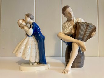 Bing & Grondahl Porcelain Figures, Merry Sailor #1661 & Youthful Boldness First Kiss #2162