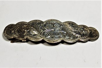 Vintage Signed Mexican Sterling Silver Floral Engraved Barrette