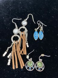 3 Sets Of Earrings Lia Sophia Blue Enamel And One With Leather New