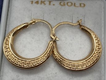 Vintage 14k Yellow Gold Hoop Earrings With Greek Key Design