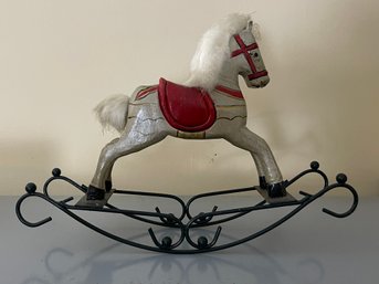 Vintage Carved Wooden Rocking Horse Figurine