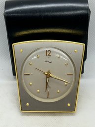 Vintage ARTHUR IMHOF Luxury Travel Clock With Case- Original Bucherer Receipt From 1960