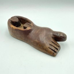 Vintage Hand Carved Wood Folk Art Foot Ashtray Or Coin Dish