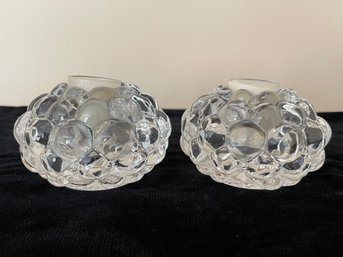 Pair Of Orrefors Sweden Crystal Bubble Votive Holder