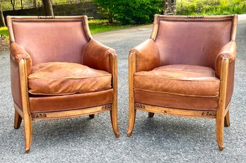 A Pair Of Elegant Leather Deco Revival Armchairs