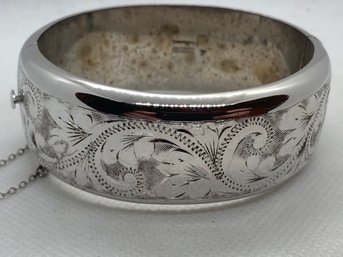 Large Vintage Sterling Silver Cuff Bracelet- Hand Chased With English Hallmarks