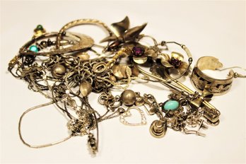 Sterling Silver Lot Of Jewelry Chains Necklaces Brooches Mostly Wearable