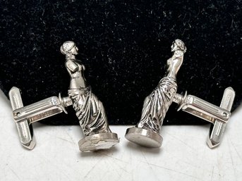 Grecian Figure Polished Nickel Cufflinks