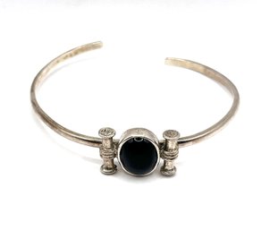 Vintage Mexican Sterling Silver Onyx Color Cuff Bracelet
