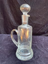 Vintage Etched Floral Glass Pitcher & Stopper