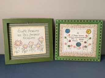 Pair Of Green Framed Needlepoints