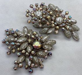 Stunning 1940s Prong Set Aurora Borealis Statement Brooches