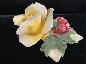 2nd Vintage Porcelain Nuona Capodimonte Yellow Rose Hand Made With Little Pink Roses So Beautiful