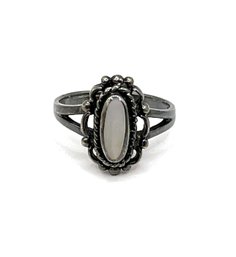 Vintage Sterling Silver Mother Of Pearl Color Ornate Ring, Size 6