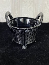 Vintage Black Amethyst Glass Basket Bowl