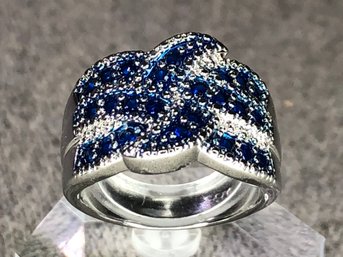 Incredible Brand New 925 / Sterling Silver Cocktail Ring With Channel Set Sapphires - Beautiful Ring !