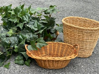 Large Vintage Baskets With Faux Ivy