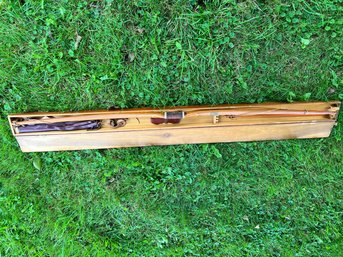 Vintage Indian Archery 68' Wooden Bow In Case With Two Arrows & Leather Quiver