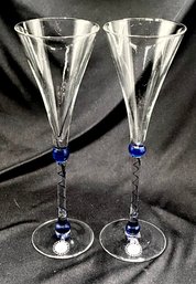 Vintage Pair Of Martini & Rossi Asti Commemorative Champagne Flutes