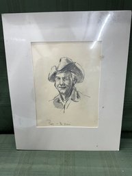 Unframed, Matted Pencil Sketch Signed By Artist Bob Nichols, Titled Pinky
