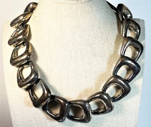 Fine Large Sterling Silver Moderne Signed Necklace 16' Weighs 149.2 Grams