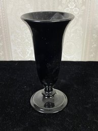 Vintage Black Amethyst Glass Fluted Vase