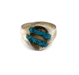 Vintage Mexican Sterling Silver Turquoise Color Inlay Ring, Size 5