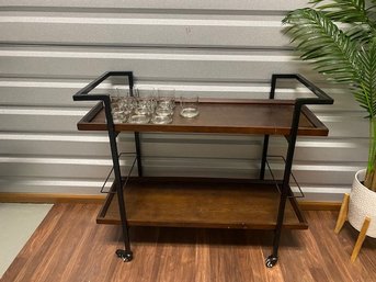 Rolling 2 Tier Bar Cart W/ Set Of Glassware