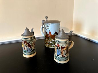 Beautiful Colored Stein  And 2 Small Steins