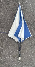 Vintage Blue & White Golf Umbrella W/ Ball Fisher Handle