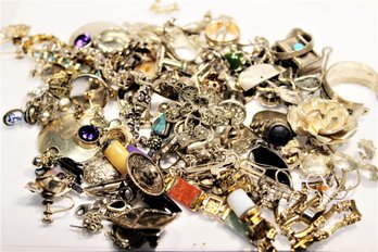 Large Lot Sterling Silver Wearable, Single Earrings, Minor Repair Jewelry Lot