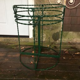 Large Vintage Round Metal Stand - Old Green Paint - MANY Used - Add Glass Use As Bar ? Plants ? Table ? Etc.