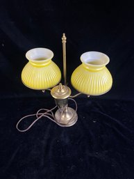 Vintage Brass Table Lamp With Yellow Glass Shades