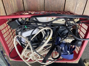 Basket Of Cords, Wires, Chargers