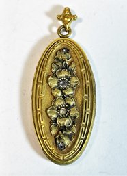 Fine Victorian Oblong Floral Gold Filled Locket Having Floral Decoration