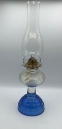 Vintage Kerosene Blue Glass Bottom Lamp