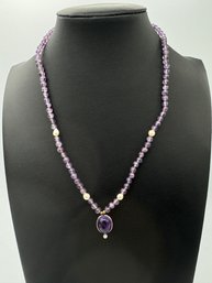 Gorgeous Multi Amethyst & Fresh Water Pearl 14k Yellow Gold Necklace