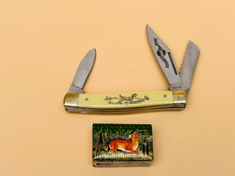 Limited Edition 2014 Schrade Pocket Knife And Decorative Wooden Matchbox