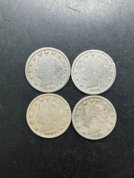 4 V Nickels 1906, 1907, 1910, 1911