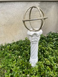 Garden Pedestal With Metal Sculpture