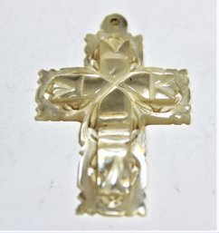 Antique Hand Carved Mother Of Pearl Cross Pendant