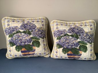 Pair Of Hydrangeas Needlepoint Throw Pillows