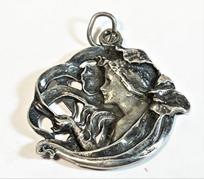 Sterling Silver Art Nouveau Style Pendant Depicting Woman's Bust