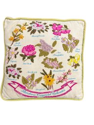Vintage Needlepoint Crewel Thirteen Original Colonies Pillow Flowers