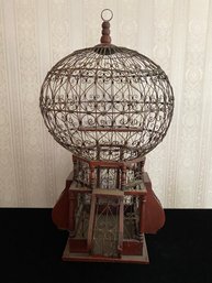 Vintage Victorian Style Birdcage With Swing Perch - Dome Wire And Wood